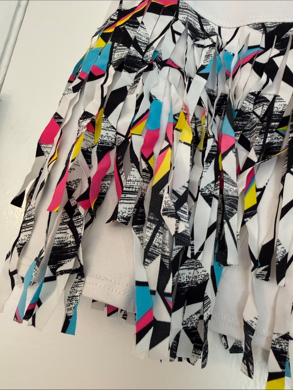 Lucky in Love White Mini Skirt with Multicolor Geo Fringe - Picture 3 of 4